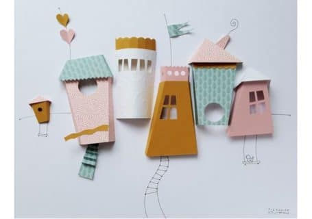 Des tableaux composés de cabanes en papiers réalisées par une créatrice française